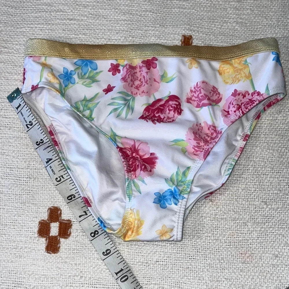 Tommy Bahama 💐 Girls 2-pc Set Sz 14 Floral L/S Rashguard with Gold Trim NEW!